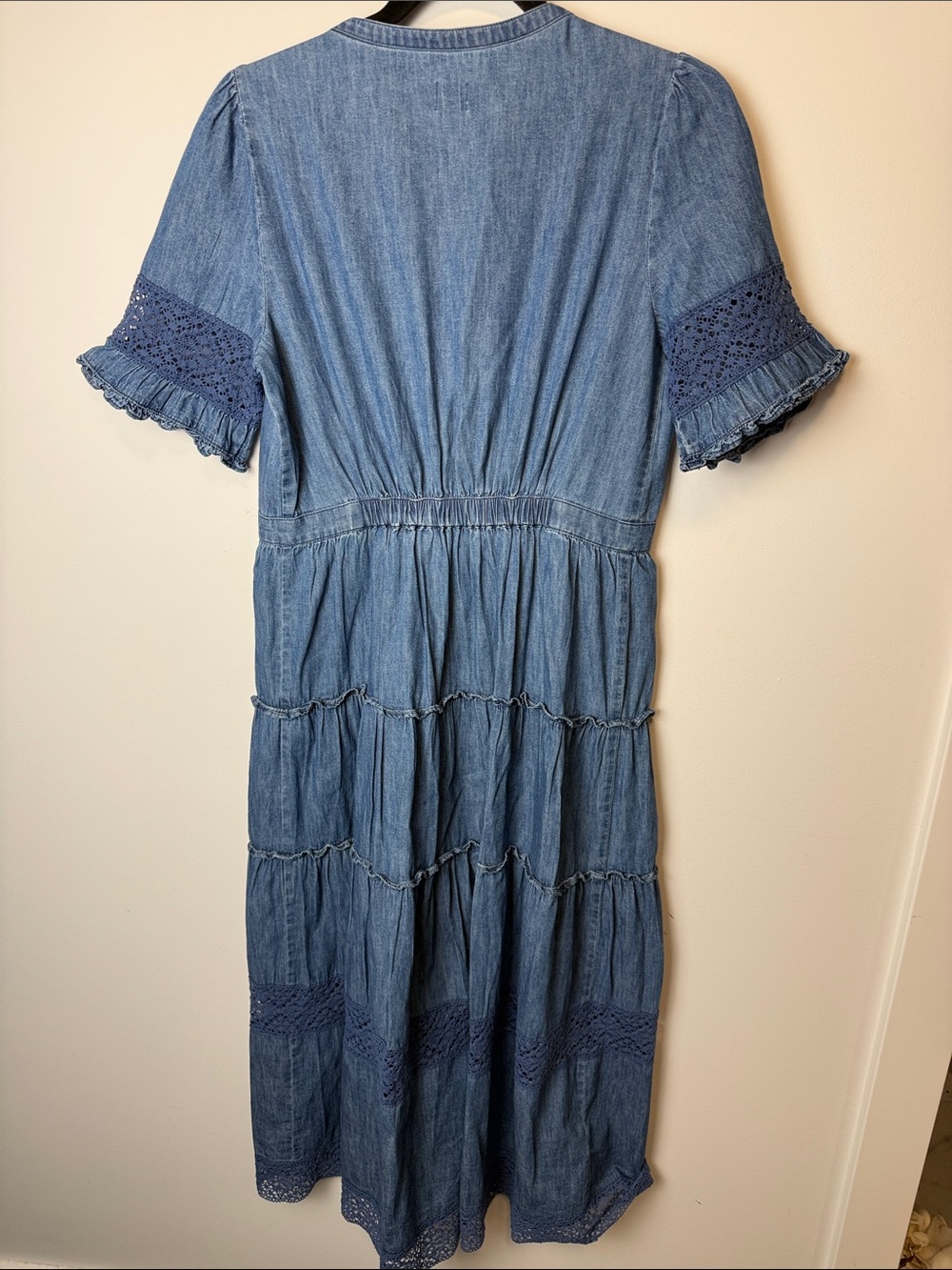 349. LoveShackFancy x Gap Denim Tiered Midi Dress 100% Cotton Size S - Picture 7 of 8